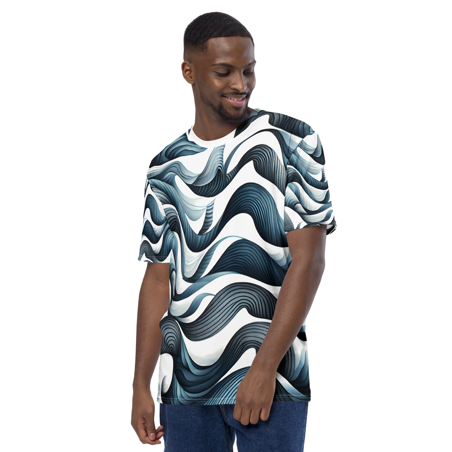 Men's Blue Wave Pattern T-Shirt